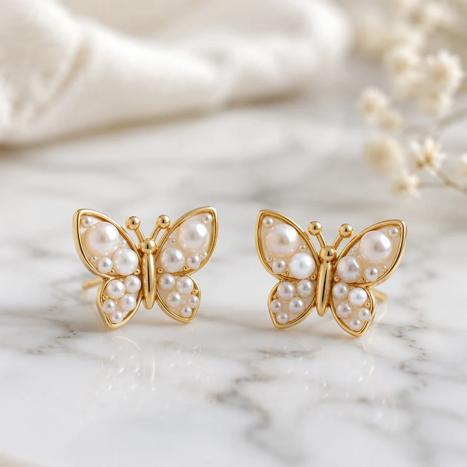 Auvielle Pearl Butterfly Stud Earrings